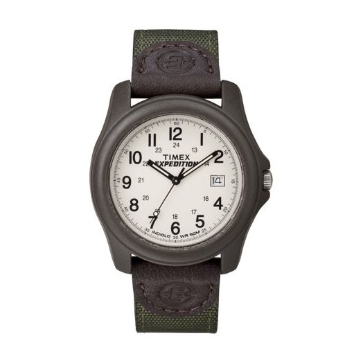 Timex Men's Expedition Camper Watch, Green Nylon/Leather Strap