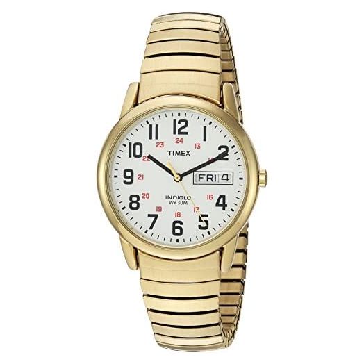 Timex Men's T2N092 Easy Reader 35mm Gold-Tone Extra-Long Stainless Steel Expansion Band Watch