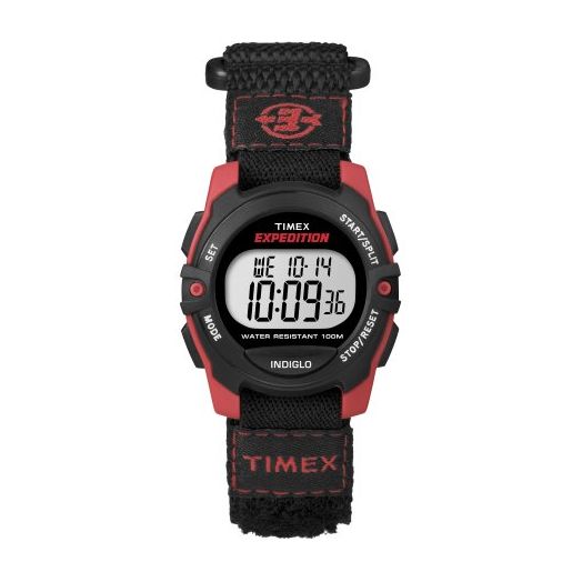 Timex Unisex Expedition Mid-Size Digital CAT Black/Red Watch, Fast Wrap Strap