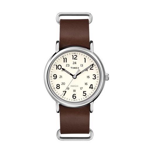 Timex Weekender 40 Watch, Brown Double-Layered Leather Slip-Thru Strap