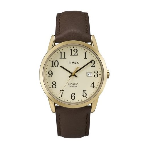 Timex Men's Easy Reader Gold-Tone Watch, Brown Leather Strap