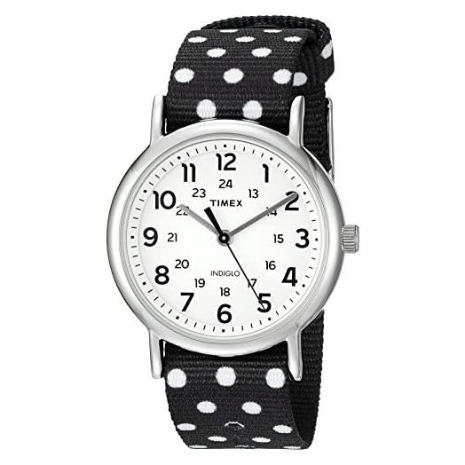 Timex Women's TW2P86600 Weekender Reversible Black/White Dots Nylon Slip-Thru Strap Watch