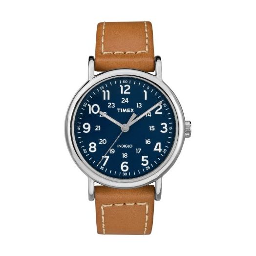 Timex Men's Weekender 40 Brown/Blue Watch, Leather Strap
