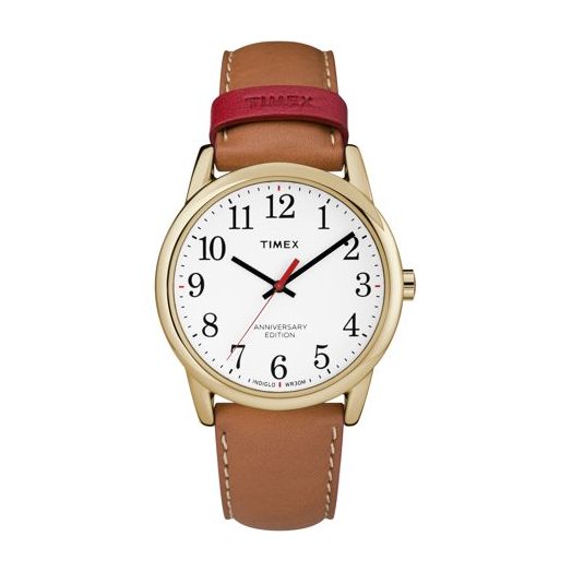 Timex Men's Easy Reader 40th Anniversary Tan/White Watch, Leather Strap