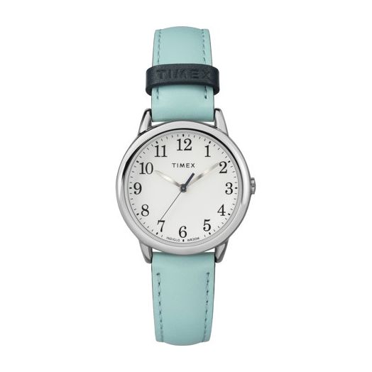 Timex Women's Easy Reader Small Blue/Silver-Tone Watch, Leather Strap