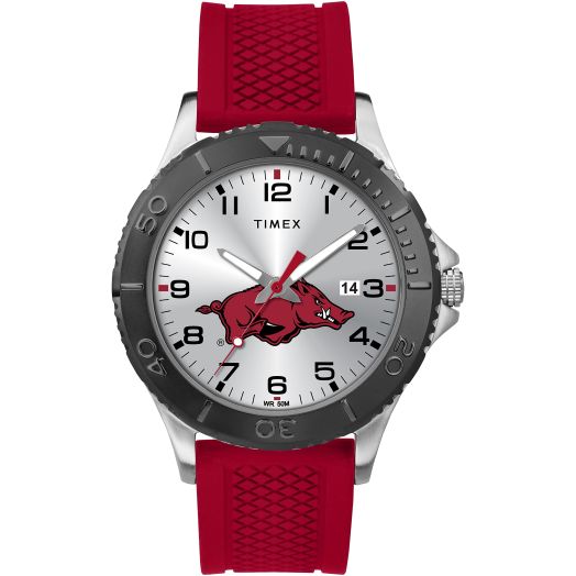 Timex Tribute Men's Collegiate Gamer 42mm Watch –Razorbacks with Red Silicone Strap