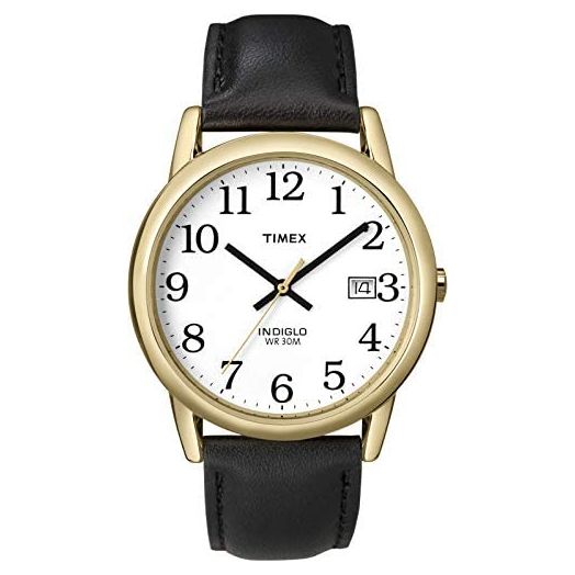 Timex T2H291 Men's Indiglo Easy Reader Gold Tone White Dial Leather Band Analog Watch