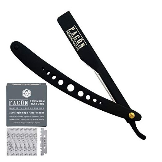 100 BLADES + Facón Professional Adjustable Straight Edge Barber Razor - Salon Quality Cut Throat Shavette