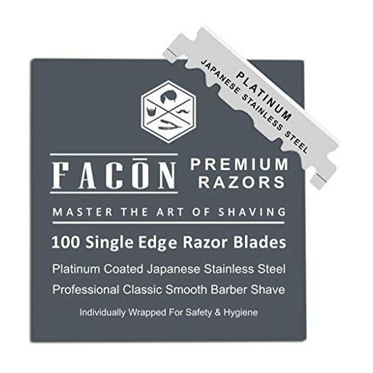 100 Facón Platinum Japanese Stainless Steel Single Edge Razor Blades for Professional Barber Straight Razor - 200+ Shaves