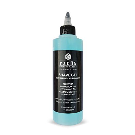 Facón Transparent Non-Foaming Clear Shave Gel with Skin Soothing Aloe Vera, Cooling Menthol Peppermint Oil, Sandalwood Oil Scent - Extra Glide for an Ultra-Clean Smooth Shave (10 fl oz / 296 ml)