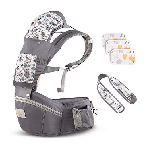 Baby Carrier Newborn to Toddler, Mumgaroo Ergonomic 6-in-1 Baby Carrier with Hip Seat Complete All Seasons, Adjustable & Removable Baby Holder Backpack with Baby Hood 0-36 Months (Grey)
