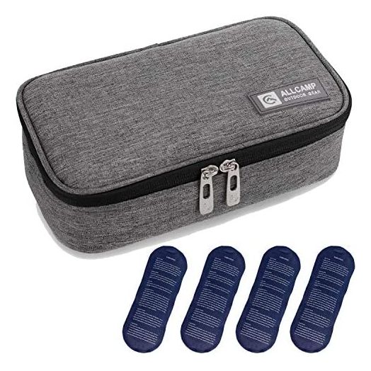 ALLCAMP Insulin Cooler Travel Case Diabetic Medication Cooler with 4 Ice Pack - Medical Cooler Bag Portable and Reusable Grey (Medium)