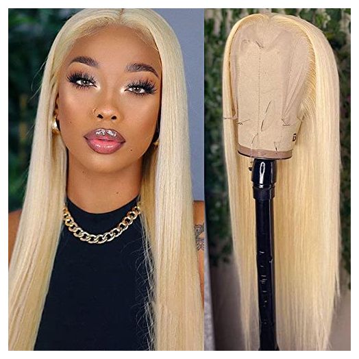 QD-Tizer Blonde Hair Lace Front Wig Long Straight Blonde Wig Natural Hair Heat Resistant Fiber Hair Synthetic Lace Front Wigs for Fashion Women 24 inch