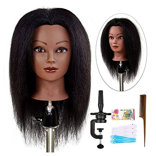 ISHOT Mannequin Head 100% Real Hair Doll Head Beauty School Hair Practice Head Hairdresser Training Head Manikin Cosmetology