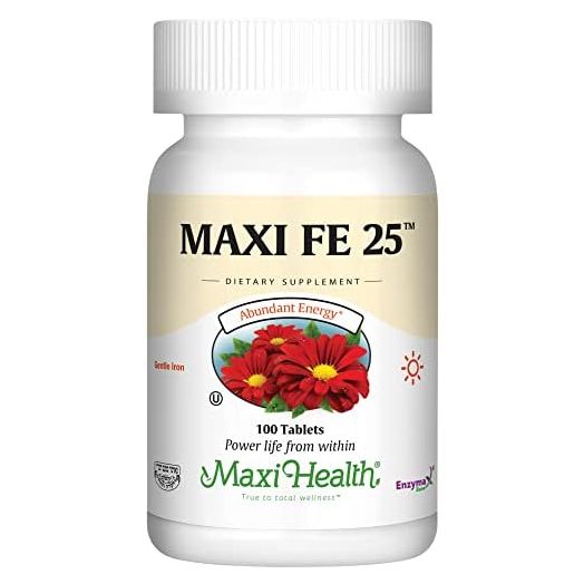 Maxi Health FE 25, Gentle Iron, Ferrous Fumarate Supplement, 100 Tablets, Kosher Iron (Pack of 1)