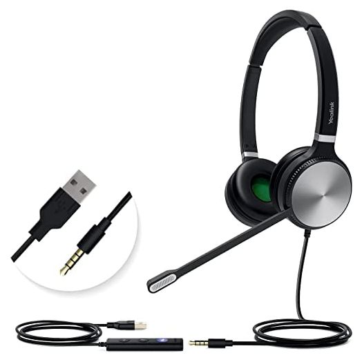Yealink Headset with Microphone 3.5mm Headphone with Mic for PC Computer Laptop Phones Teams Certified Work Office Headset (Dual, USB-A&3.5mm)
