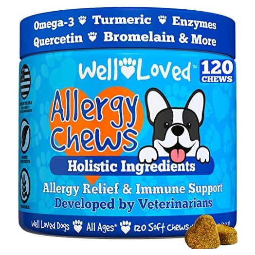 Well Loved Dog Allergy Chews - Dog Allergy Relief, Made in USA, Vet Developed, Hot Spot Treatment for Dogs, Dog Itch Relief, Anti Itch for Dogs, Dog Vitamins, Dog Skin Allergies Treatment, 120 Count