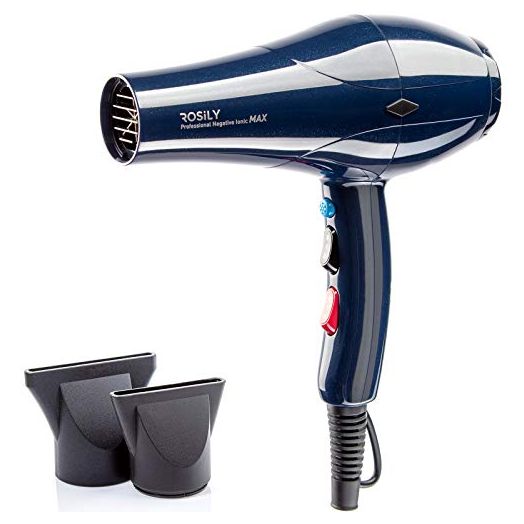 ROSILY Professional 2200W Ionic Ceramic Hair Dryer | Fast Drying Salon Quality Blow Dryer with Nozzle Attachments for Smooth Shine and Silky Hair | Extra Long Cord and Faster Drying Time (Blue)
