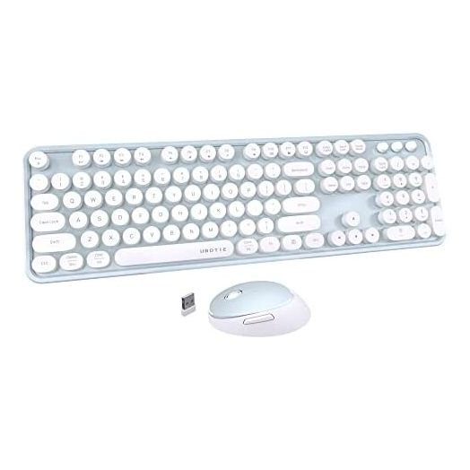 UBOTIE Colorful Computer Wireless Keyboard Mouse Combos, Typewriter Flexible Keys Office Full-Sized Keyboard, 2.4GHz Dropout-Free Connection and Optical Mouse (Green-White)