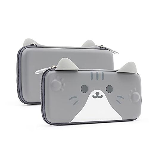 GeekShare Cat Ears Carry Case Compatible with Nintendo Switch/Switch OLED - Portable Hardshell Slim Travel Carrying Case fit Switch Console & Game Accessories (Grey, Small)