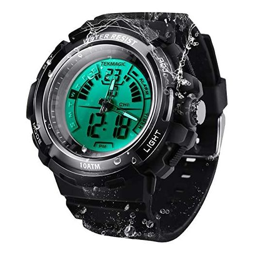 TEKMAGIC 10 ATM Digital Submersible Diving Watch 100m Water Resistant Swimming Sport Wristwatch Luminous LCD Screen with Stopwatch Alarm Function