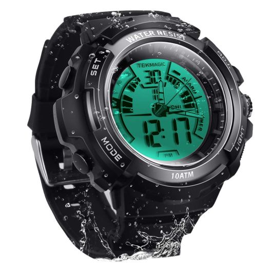 10 ATM Digital Submersible Diving Watch 100m Water Resistant Swimming Sport Wristwatch Luminous LCD Screen with Stopwatch Alarm Function