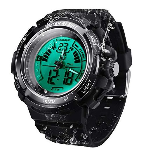 Digital Sport Dive Watch 100m Water Resistant Wristwatch with Electro Luminescent Light and Hourly Chime Function