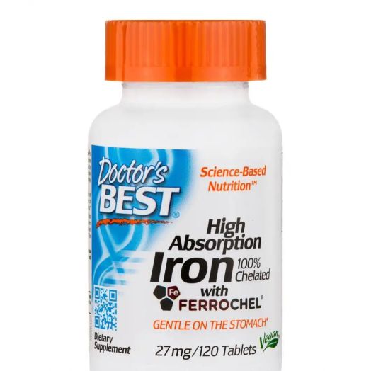 Doctor's Best High Absorption Iron 100% Chelated 27 mg with Ferrochel - 120 Tablets