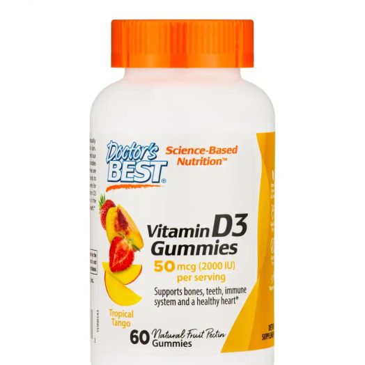 Doctor's Best Vitamin D3 Gummies 50 mcg (2000 IU), Tropical Mango - 60 Gummies