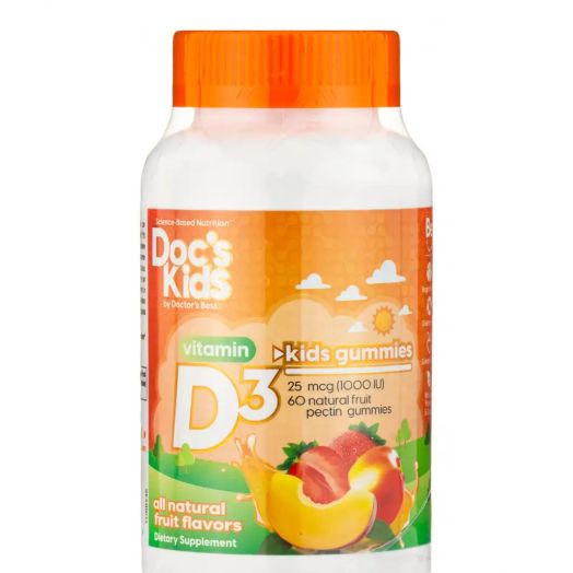 Doctor's Best Doc's Kids Vitamin D3 Kids Gummies 25 mcg (1000 IU), Natural Flavors - 60 Gummies