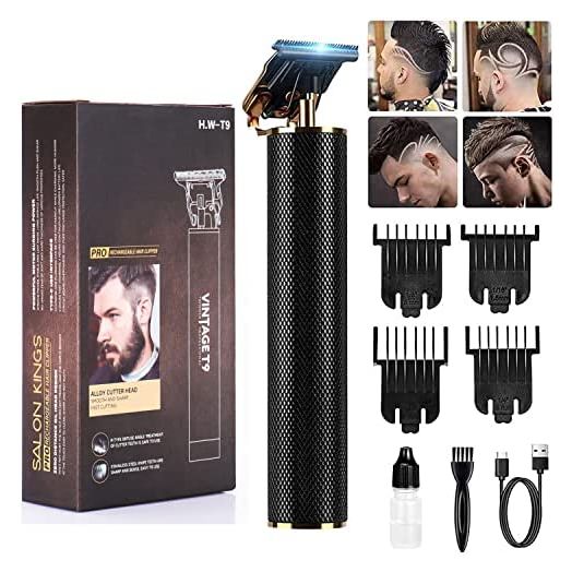 Hair Clippers for Men,Professional Hair Trimmer Cutting Cordless Zero Gapped T-Blade Trimmers Electric Barbers Hair Close Cutting Kit for Mens Baldheaded Detail (Black)