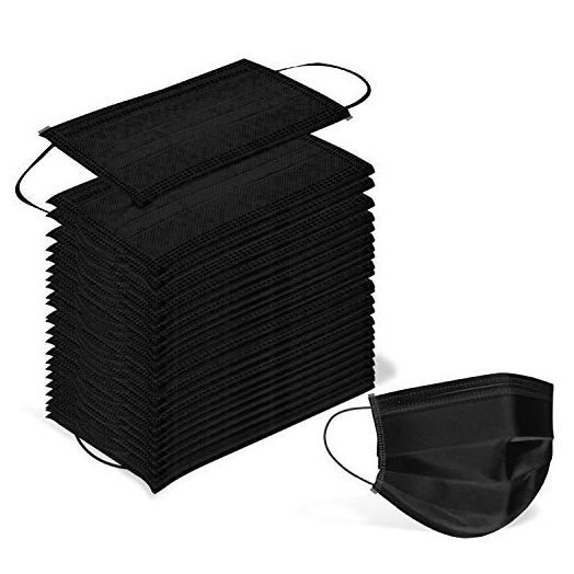 Wecolor Disposable 3 Ply Earloop Face Masks, Suitable for Home, School, Office and Outdoors (Black)