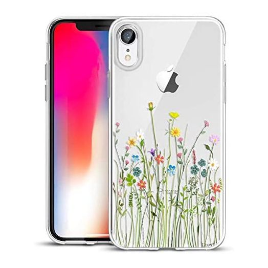 Unov Case Compatible with iPhone XR Case Clear with Design Slim Protective Soft TPU Bumper Embossed Pattern 6.1 Inch (Flower Bouquet)