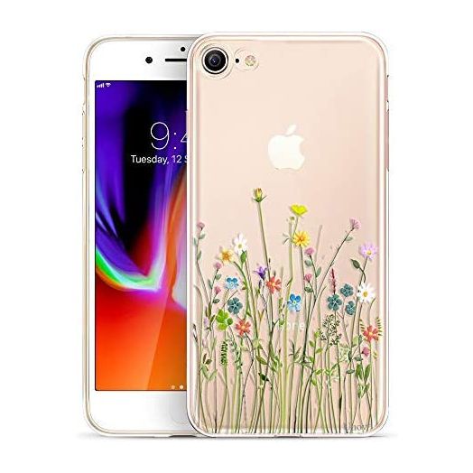 Unov Case for iPhone SE (2022) iPhone SE (2020) iPhone 8 iPhone 7 Case Clear with Design Embossed Floral Pattern TPU Soft Bumper Shock Absorption Slim Protective 4.7 Inch (Flower Bouquet)