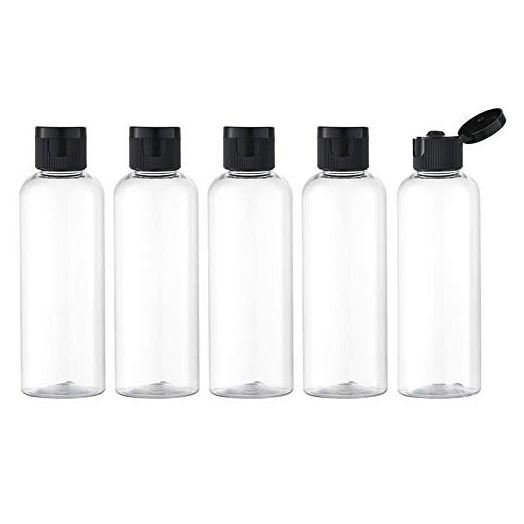 Lisapack 3.4Oz Travel Bottles with Flip Cap (5 Pcs) Empty Transparent Dispenser Container for Travel Size Cosmetics (100ml, Clear)