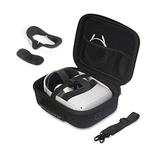 Case for Meta Quest 2 JSVER Carrying Case for Oculus Quest 2 VR Headset, Controllers, Battery and Elite Strap, Case for Quest 2, Includes Shoulder Strap, Silicone VR Face Mask, Lens Dustproof Cover