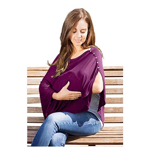 Byrd & Blume Super Soft Breastfeeding Cover, Nursing Cover, Shawl, Wrap, Scarf, Poncho, Swaddle, Stroller Blanket & Baby Car Seat Cover, 100% Viscose, Oeko-Tex Certified, 60" x 28" (Aubergine)
