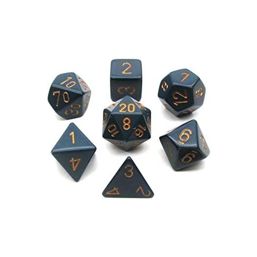 Chessex Polyhedral 7-Die Opaque Dice Set, Dusty Blue with Copper Numbers