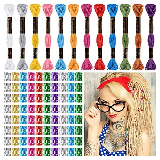 162 Pieces Hair Accessory String Includes 12 Pieces Hair Braiding String Colorful String For Hair and 150 Pieces Metal Hair Cuffs