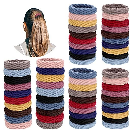 60 Pieces Seamless Hair Ties Ponytail Holders Thick Elastic Hair Tie Cotton No Crease Hair Band for Women,girl,thick Heavy and Curly Hair,lightweight Highly Elastic,4 Styles (Mixed Color)