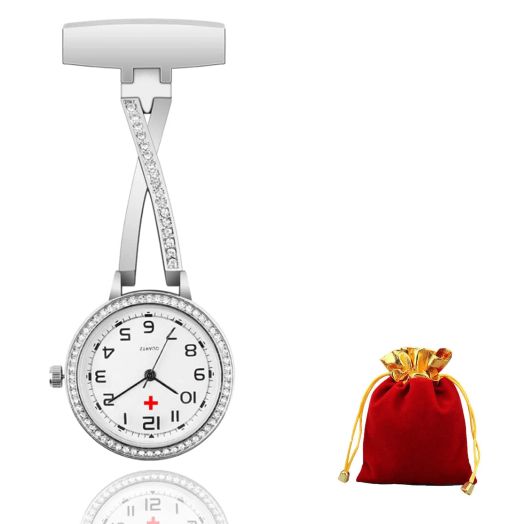 Whodoit Diamond Nurse Pocket Watch Luminous Simple Medical Chest Watch, Clip Buckle Doctor Hanging Brooch Nurse Pocket Watch Gift