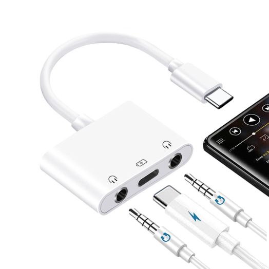 USB C to Dual 3.5mm Headphone Splitter for iPad/iPhone 15, 3 in 1 USB C Earphone Jack Audio Splitter with PD Fast Charging Adapter Compatible with iPad Pro/Air/Samsung Galaxy/Google Pixel