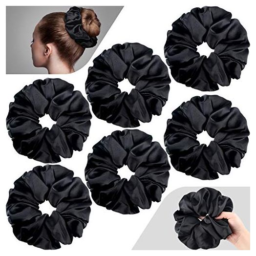6 Pieces Oversized Satin Hair Scrunchies 7.2 Inch Elastic Silk Hair Bands Large Satin Hair Ties No Crease Ponytail Holder for Women Girls Hair Accessories (Black)