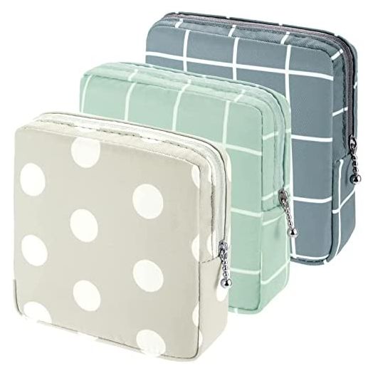 PAGOW 3pcs Sanitary Napkin Storage Bag, Portable Reusable Menstrual Pad Zipper Bags, Tampon Storage Pouch for Women Teen Girls (L W H: 5 x 1.5 x 5 inch )
