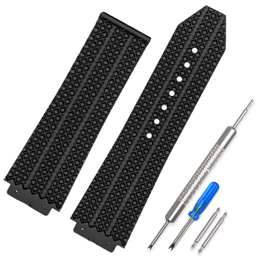 CWYTTZQ 25mm Hublot Big Bang Strap Replacement Rubber Watch Band(Black)