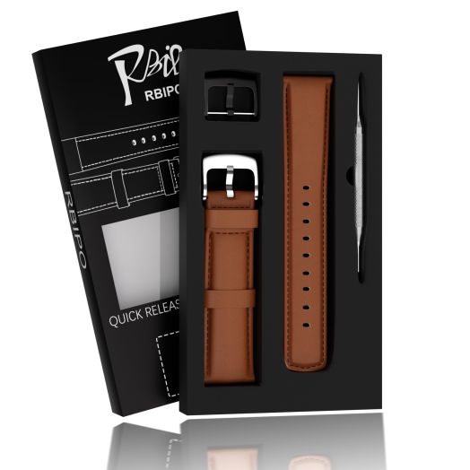 RBIPO 20mm Leather Watch Band Genuine Leather Quick Release Watch Strap Replacement for Men and Women(20mm Brown)