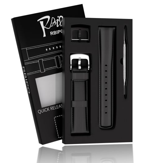 RBIPO 22mm Leather Watch Band Genuine Leather Quick Release Watch Strap Replacement for Men and Women (22mm Black)