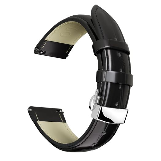 RBIPO 20mm Leather Watch Band with Alligator Grain Quick Release Watch Strap with Stainless Steel Deployment Buckle for Men Women (Silver Deployment Buckle Black 20mm)