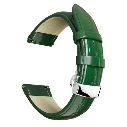 RBIPO 24mm Leather Watch Band with Alligator Grain Quick Release Watch Strap with Stainless Steel Deployment Buckle for Men Women (Silver Deployment Buckle Green 24mm)
