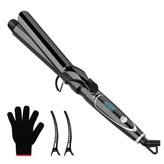 Curling Iron 1 1/4-inch Dual Voltage Instant Heat with Ceramic Coating, LED Display, 6 Temp Settings, Glove Included